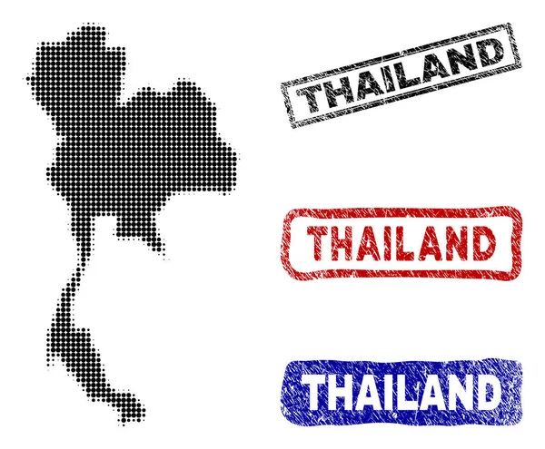 Thailand Map in Halftone Dot Style with Grunge Name Stamps — Stock Vector