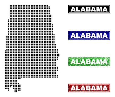 Alabama Eyalet harita Grunge başlık pulları ile nokta tarzında