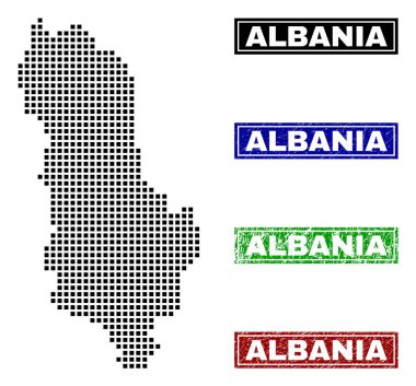 Arnavutluk Cumhuriyeti harita Grunge başlık pulları ile nokta tarzında