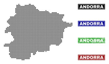 Grunge resim yazısı pulları ile nokta tarzında Andorra Haritası