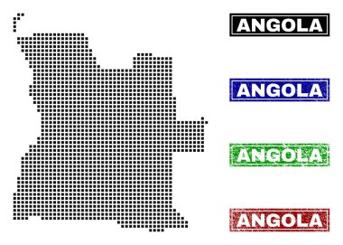 Grunge başlık pulları ile nokta tarzında Angola Haritası