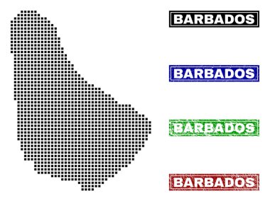 Grunge adı pulları ile nokta tarzında Barbados Haritası