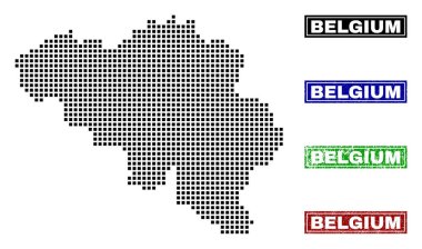 Belçika harita Grunge başlık pulları ile nokta tarzında