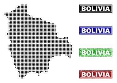 Grunge adı pulları ile nokta tarzında Bolivya Haritası