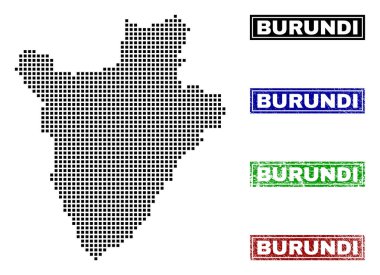 Grunge başlık pulları ile nokta tarzında Burundi Haritası