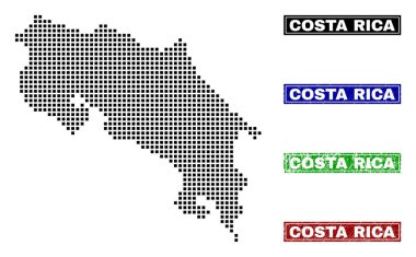 Kosta Rika Haritası Grunge adı pulları ile nokta tarzında