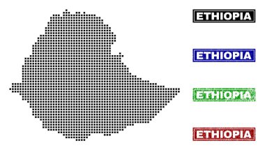 Grunge başlık pulları ile nokta tarzında Etiyopya Haritası