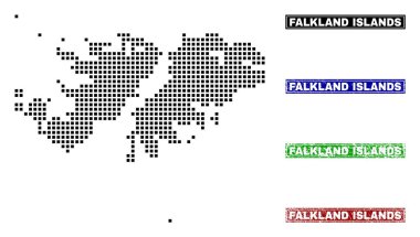 Falkland Adaları Harita Grunge başlık pulları ile nokta tarzında