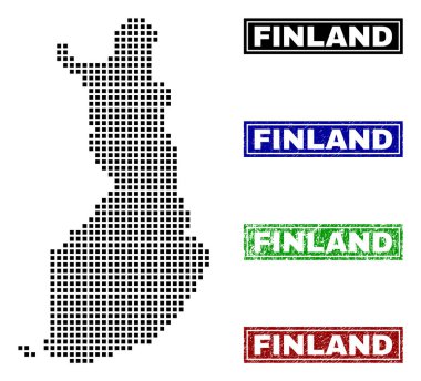 Grunge resim yazısı pulları ile nokta tarzında Finlandiya Haritası