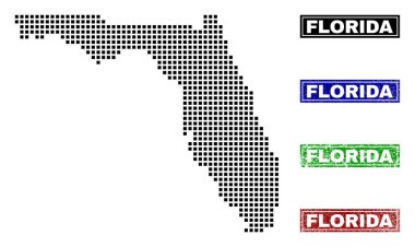 Florida State harita Grunge başlık pulları ile nokta tarzında