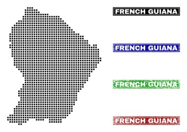 Grunge adı pulları ile nokta tarzında Fransız Guyanası Haritası