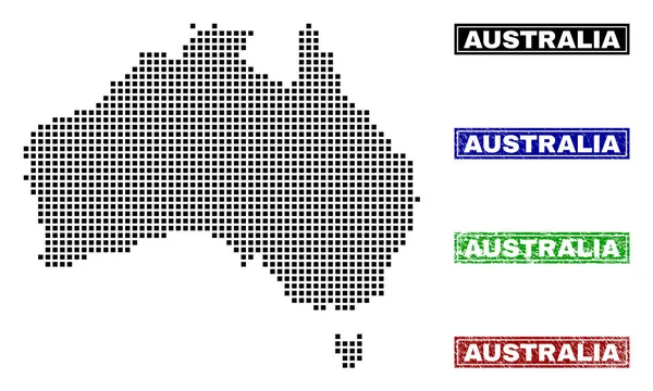 グランジ キャプション スタンプ ドット スタイルでオーストラリア地図 — ストックベクタ