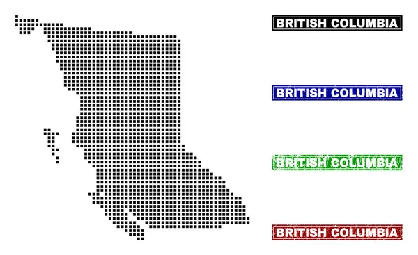 Карта Британской Колумбии в стиле точка с гранж-подписями — стоковый вектор