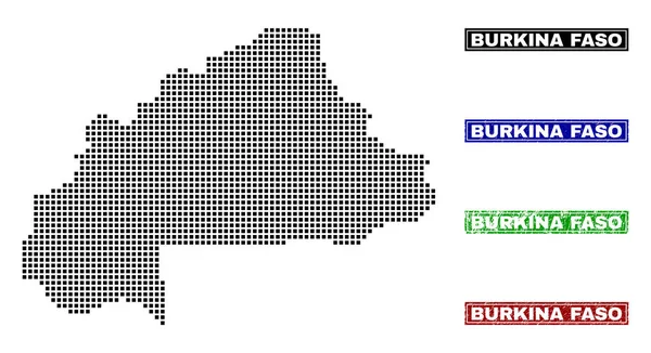 Burkina Faso Mapa de Dot Style con Grunge Título Sellos — Archivo Imágenes Vectoriales