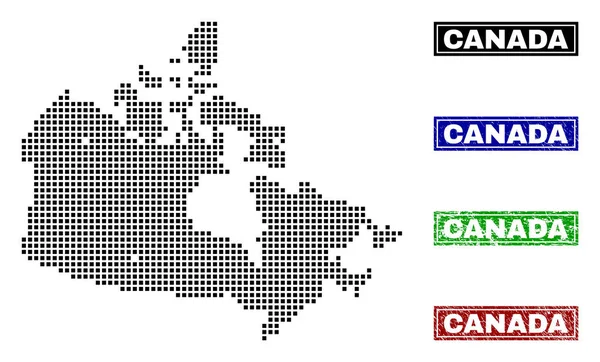 Canadá Mapa em estilo Dot com Grunge Legenda Selos — Vetor de Stock
