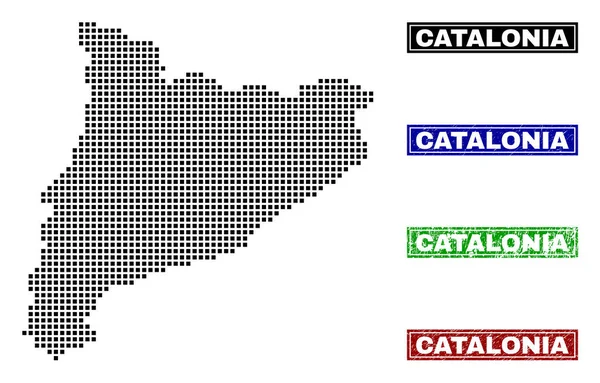 도트 스타일 그런 지 제목 우표 카탈로니아 지도 — 스톡 벡터
