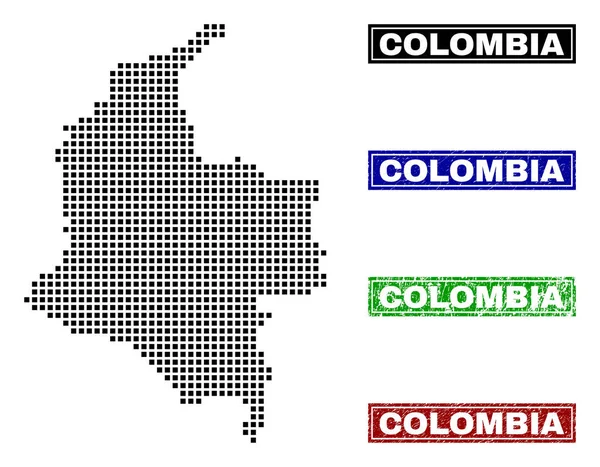 Grunge başlık pulları ile nokta tarzında Kolombiya Haritası — Stok Vektör