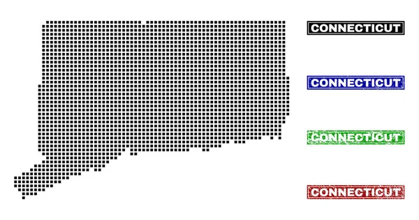 Connecticut State karta i Dot stil med Grunge bildtext frimärken — Stock vektor