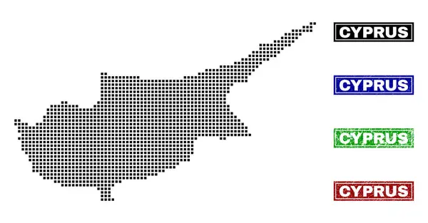 Mapa Kypru v Dot styl Grunge titulek razítka — Stockový vektor