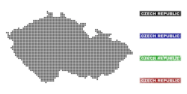 Kaart van de Tsjechische Republiek in Dot stijl met Grunge titel stempels — Stockvector