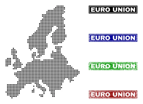 Euro Union Carte en style Dot avec Grunge Légende Timbres — Image vectorielle