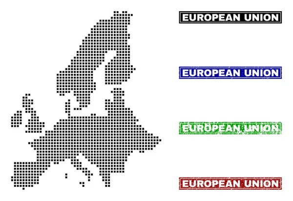 Europäische Unionskarte im Punktstil mit Grunge-Namensstempeln — Stockvektor