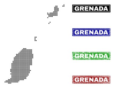 Grenada harita Grunge adı pulları ile nokta tarzında