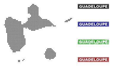 Guadeloupe harita Grunge başlık pulları ile nokta tarzında