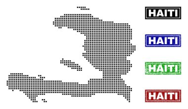 Grunge adı pulları ile nokta tarzında Haiti Haritası