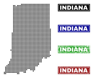 Indiana eyalet harita Grunge adı pulları ile nokta tarzında