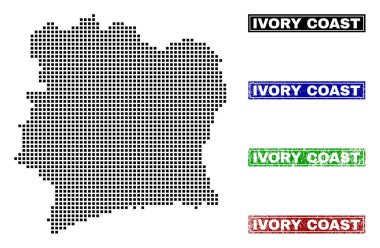 Grunge adı pulları ile nokta tarzında Fildişi Sahili haritası