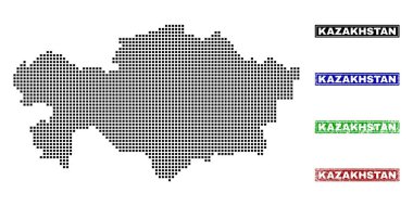 Grunge başlık pulları ile nokta tarzında Kazakistan Haritası