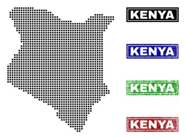 Kenya harita Grunge başlık pulları ile nokta tarzında