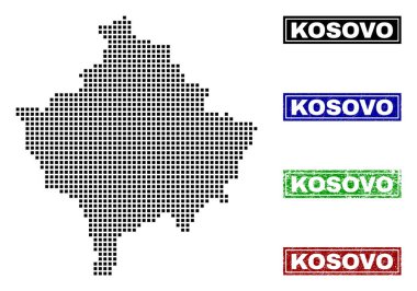 Grunge resim yazısı pulları ile nokta tarzında Kosova Haritası