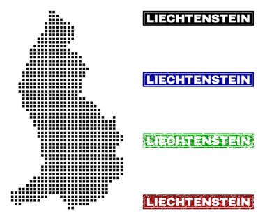 Grunge başlık pulları ile nokta tarzında Lihtenştayn Haritası
