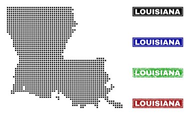 Louisiana Devlet harita Grunge resim yazısı pulları ile nokta tarzında