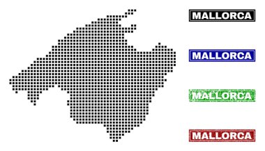 Nokta tarzı Grunge adı pulları ile Mallorca harita
