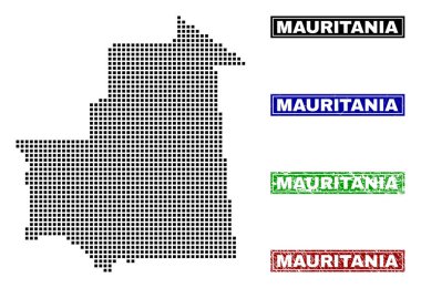 Grunge başlık pulları ile nokta tarzında Moritanya Haritası