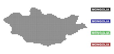Grunge adı pulları ile nokta tarzında Moğolistan haritası