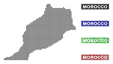 Grunge başlık pulları ile nokta tarzında Fas Haritası