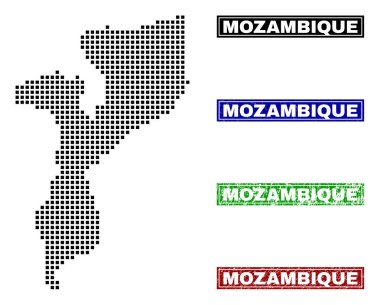 Grunge başlık pulları ile nokta tarzında Mozambik Haritası