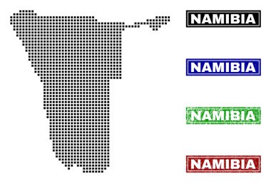 Grunge başlık pulları ile nokta tarzında Namibya Haritası