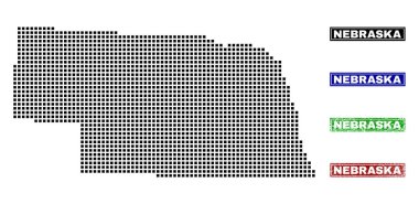 Nebraska eyalet harita Grunge başlık pulları ile nokta tarzında