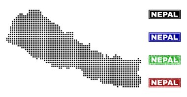 Grunge başlık pulları ile nokta tarzında Nepal Haritası