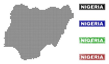 Grunge başlık pulları ile nokta tarzında Nijerya Haritası