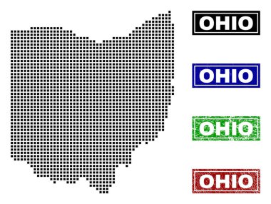 Ohio State harita Grunge adı pulları ile nokta tarzında