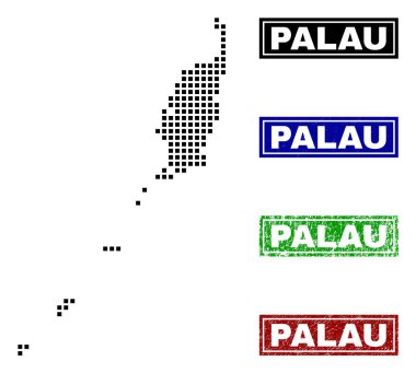 Grunge başlık pulları ile nokta tarzında Palau Haritası