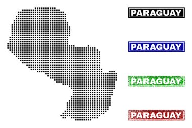 Paraguay harita Grunge başlık pulları ile nokta tarzında