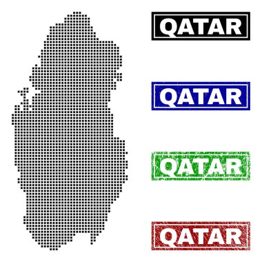 Katar harita Grunge resim yazısı pulları ile nokta tarzında