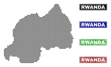 Grunge adı pulları ile nokta tarzında Ruanda Haritası